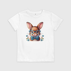 Футболка хлопковая детская Кролик мальчик в очках, цвет: белый