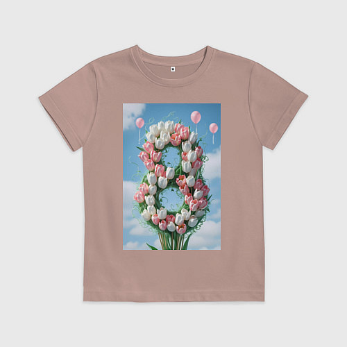Детская футболка Тюльпаны к 8 марта / Пыльно-розовый – фото 1