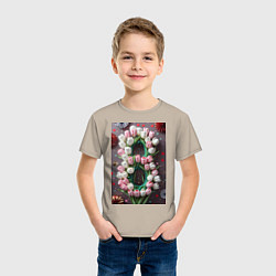 Футболка хлопковая детская Тюльпаны к празднику 8 марта, цвет: миндальный — фото 2