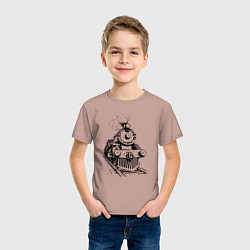 Футболка хлопковая детская Векторный паровоз, цвет: пыльно-розовый — фото 2