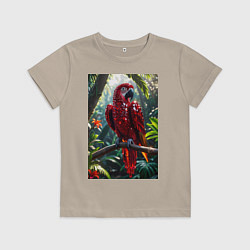 Футболка хлопковая детская Попугай из драгоценных камней, цвет: миндальный