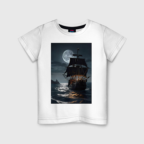 Детская футболка Пиратский корабль в шторм / Белый – фото 1