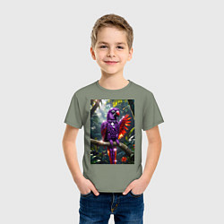 Футболка хлопковая детская Попугай из драгоценных камней, цвет: авокадо — фото 2