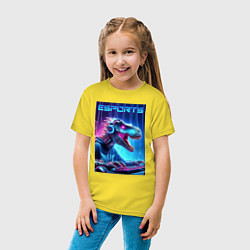 Футболка хлопковая детская Tyrannosaurus is esports player - neon glow, цвет: желтый — фото 2