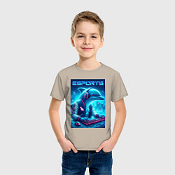 Футболка хлопковая детская Дельфин крутой киберспортсмен - нейроарт, цвет: миндальный — фото 2