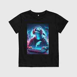 Футболка хлопковая детская Dolphin is esports player - ai art fantasy, цвет: черный