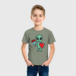 Футболка хлопковая детская Влюблённый инопланетянин, цвет: авокадо — фото 2