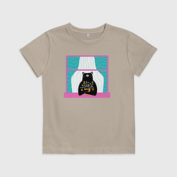 Футболка хлопковая детская Мишка в окошке, цвет: миндальный