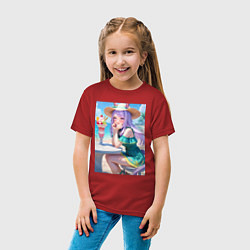 Футболка хлопковая детская Девушка-пони кушает мороженое, цвет: красный — фото 2
