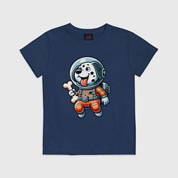 Футболка хлопковая детская Dalmatian cosmonaut puppy with a bone, цвет: тёмно-синий
