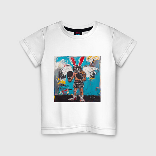 Детская футболка Граффити с зайцем боксером / Белый – фото 1