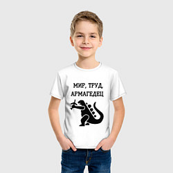 Футболка хлопковая детская Мир труд армагедец годзилла, цвет: белый — фото 2