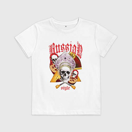 Детская футболка Русский стиль матрёшка кокошник балалайка / Белый – фото 1