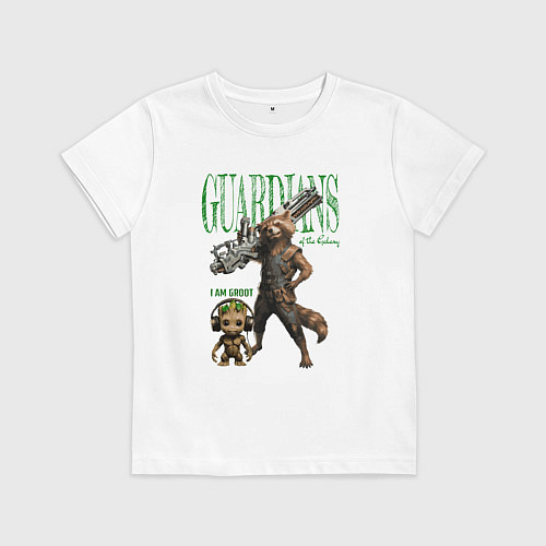 Детская футболка Малыш грут и енот ракета из стражи галактики / Белый – фото 1