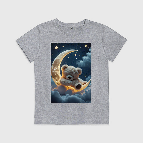 Детская футболка Плюшевый мишка сидит на Луне / Меланж – фото 1