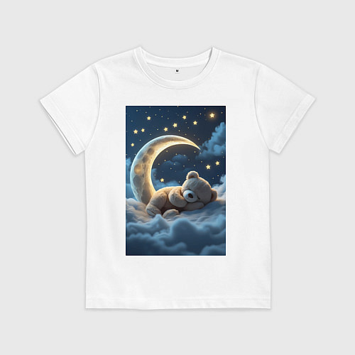 Детская футболка Плюшевый мишка сидит на Луне / Белый – фото 1
