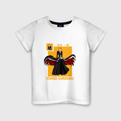 Детская футболка Блич Kurosaki Ichigo плащ / Белый – фото 1