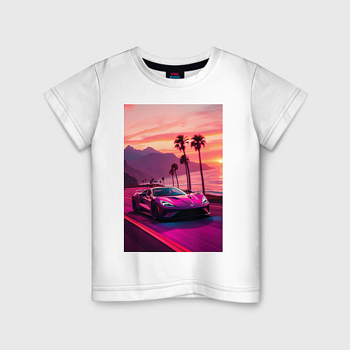 Детская футболка Суперкар едет около океана / Белый – фото 1