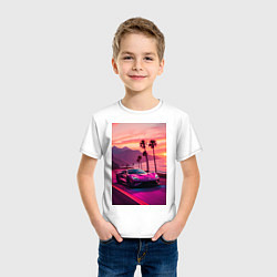 Футболка хлопковая детская Суперкар едет около океана, цвет: белый — фото 2