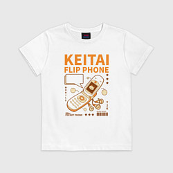 Футболка хлопковая детская Keitai Flip Phone, Y2K телефон - японский стиль, цвет: белый
