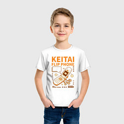 Футболка хлопковая детская Keitai Flip Phone, Y2K телефон - японский стиль, цвет: белый — фото 2