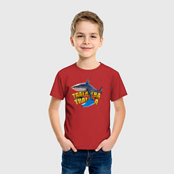 Футболка хлопковая детская Brainrot shark memes meme, цвет: красный — фото 2