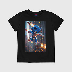Футболка хлопковая детская Соник убегает от летящих ракет, цвет: черный