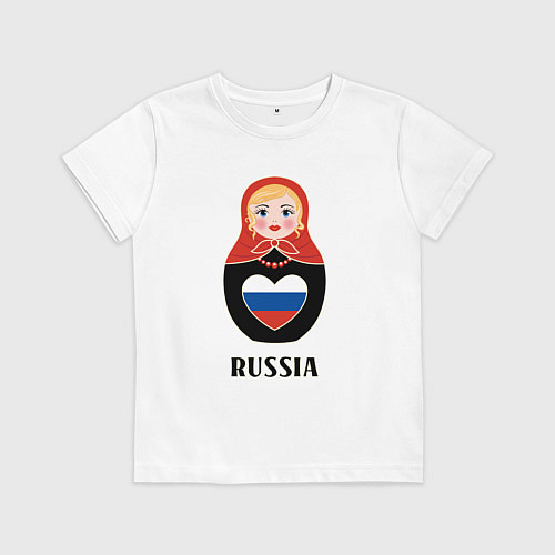 Детская футболка Матрёшка с триколором в сердце / Белый – фото 1