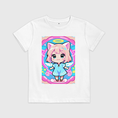 Детская футболка Милая кошка в сарафане / Белый – фото 1