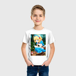 Футболка хлопковая детская Девочка собирает грибы в корзинку, цвет: белый — фото 2