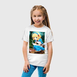 Футболка хлопковая детская Девочка собирает грибы в корзинку, цвет: белый — фото 2