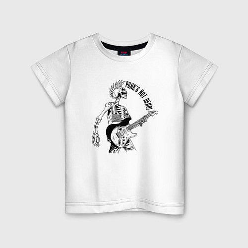 Детская футболка Skeleton guitarist - punks not dead motto / Белый – фото 1
