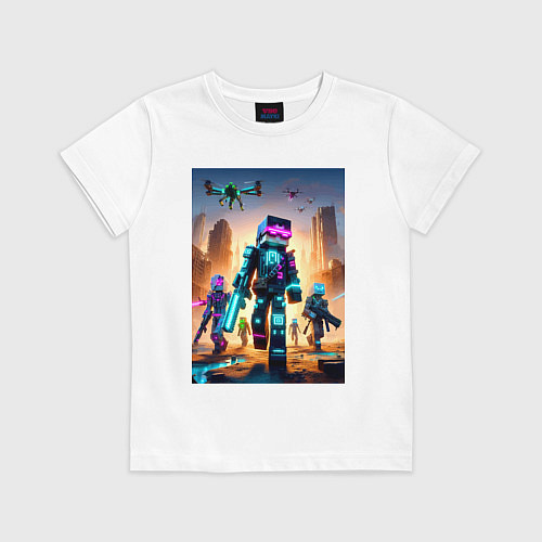 Детская футболка Minecraft - cyberpunk ai art fantasy / Белый – фото 1