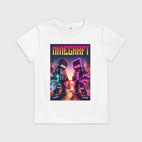 Детская футболка Minecraft - neon fantasy ai art / Белый – фото 1