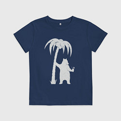 Футболка хлопковая детская Мишка возле пальмы, цвет: тёмно-синий