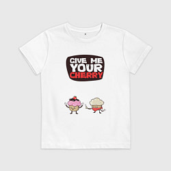 Футболка хлопковая детская Give me your cherry, цвет: белый