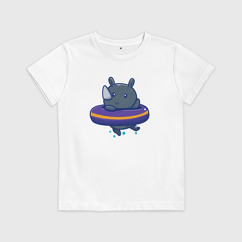 Детская футболка Носорог в бассейне / Белый – фото 1