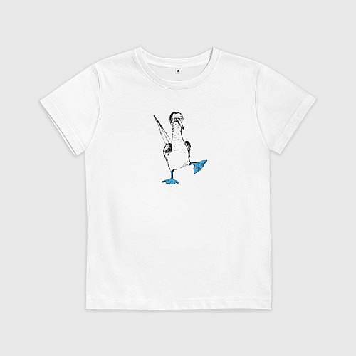 Детская футболка Морская птица голубоногая олуша танцует / Белый – фото 1