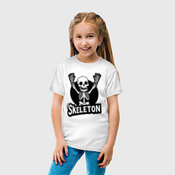 Футболка хлопковая детская Skeleton с поднятыми руками, цвет: белый — фото 2