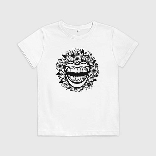Детская футболка Злая улыбка в цветах / Белый – фото 1