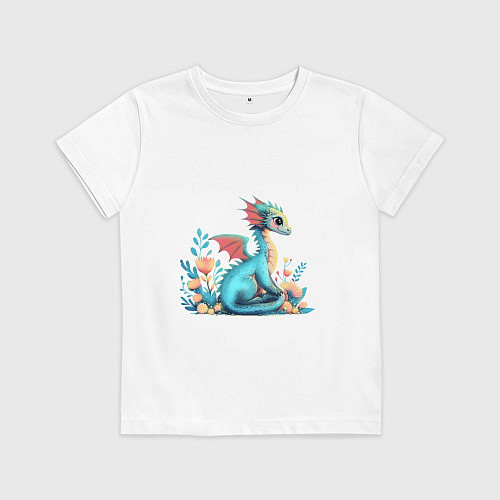 Детская футболка Бирюзовый дракон / Белый – фото 1