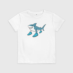Футболка хлопковая детская Тралалеро тралала, акула в кроссовках, мем, цвет: белый