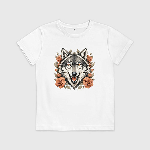 Детская футболка Голова волка в цветах / Белый – фото 1