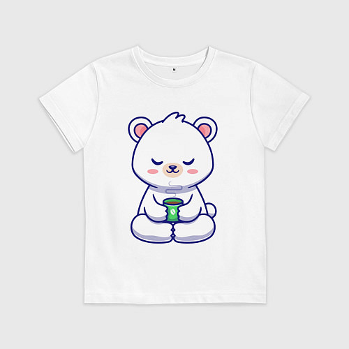 Детская футболка Мишка на кофейном релаксе / Белый – фото 1