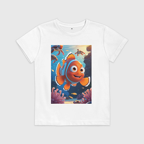 Детская футболка Рыбка клоун плавает с черепахами / Белый – фото 1