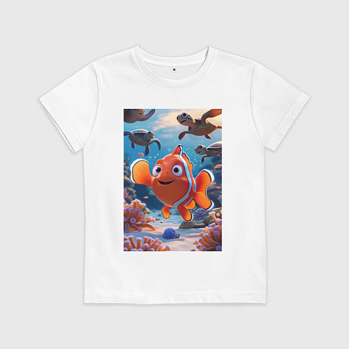 Детская футболка Рыбка клоун плавает с черепахами / Белый – фото 1