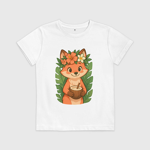 Детская футболка Тропическая лисичка / Белый – фото 1