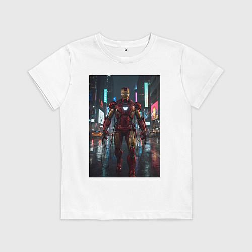 Детская футболка Железный человек посреди ночного города / Белый – фото 1