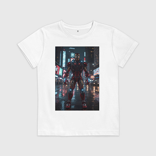 Детская футболка Железный человек посреди ночного города / Белый – фото 1