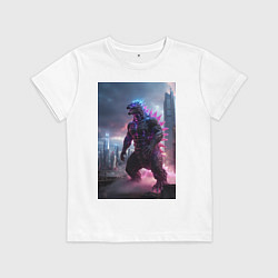 Футболка хлопковая детская Годзилла посреди мегаполиса, цвет: белый